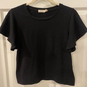 Harper Black Short Sleeve Tee With Cute Flutter Sleeve